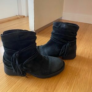 Born black suede ankle booties with fringe tie-7